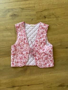 Pink Floral Quilted Tie-Front Vest